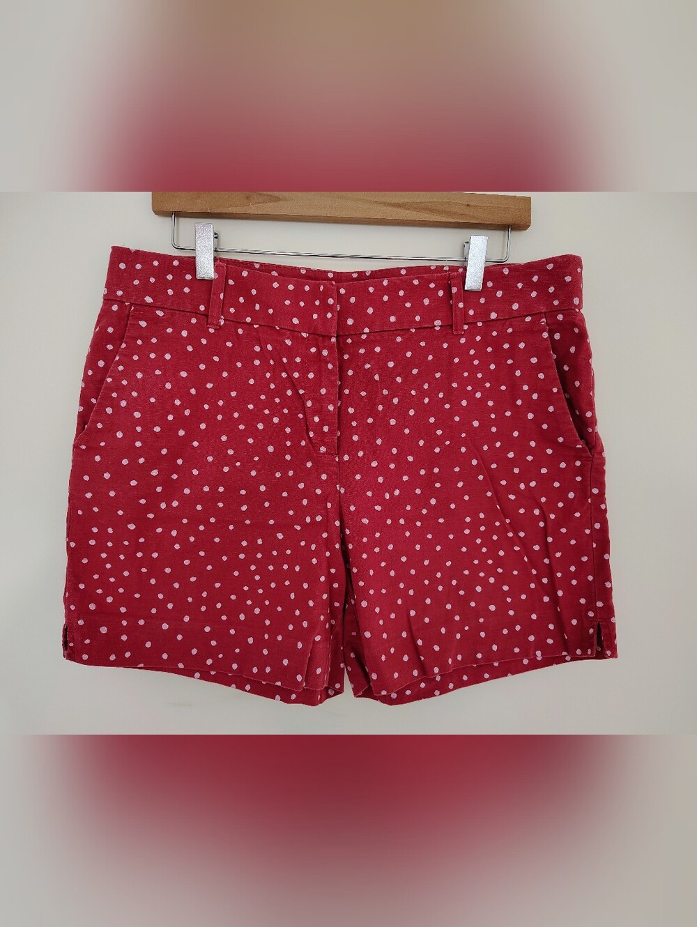 LOFT Riviera Polka Dot Shorts Red White Mid Rise Casual Summer Size 10 Inseam 6"